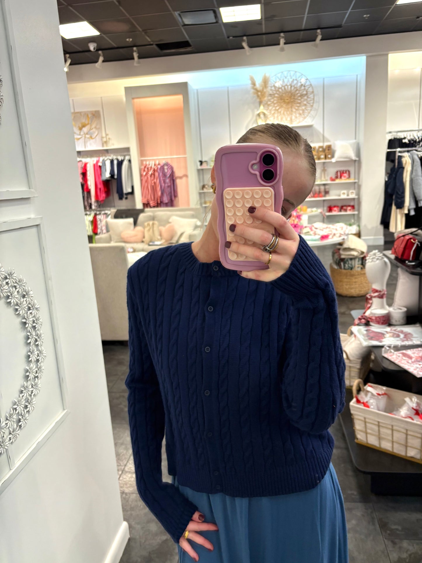 Navy Button Up Long Sleeve Sweater