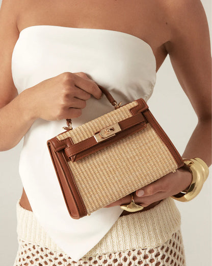 Hariette Raffia Handle Bag - Natural Tan
