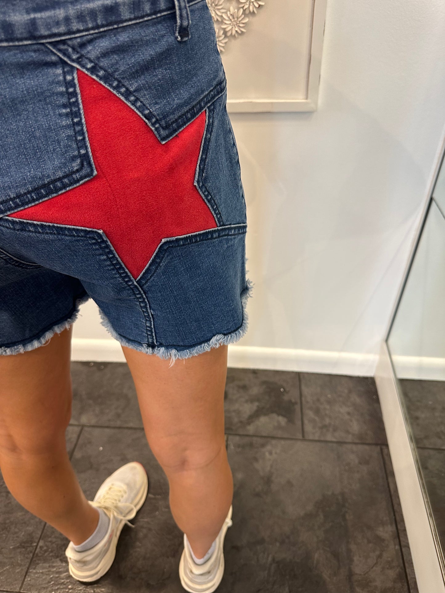 Red Star Denim Shorts