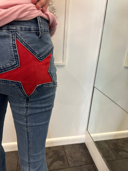 Back  Suede Red Star Flare Jean