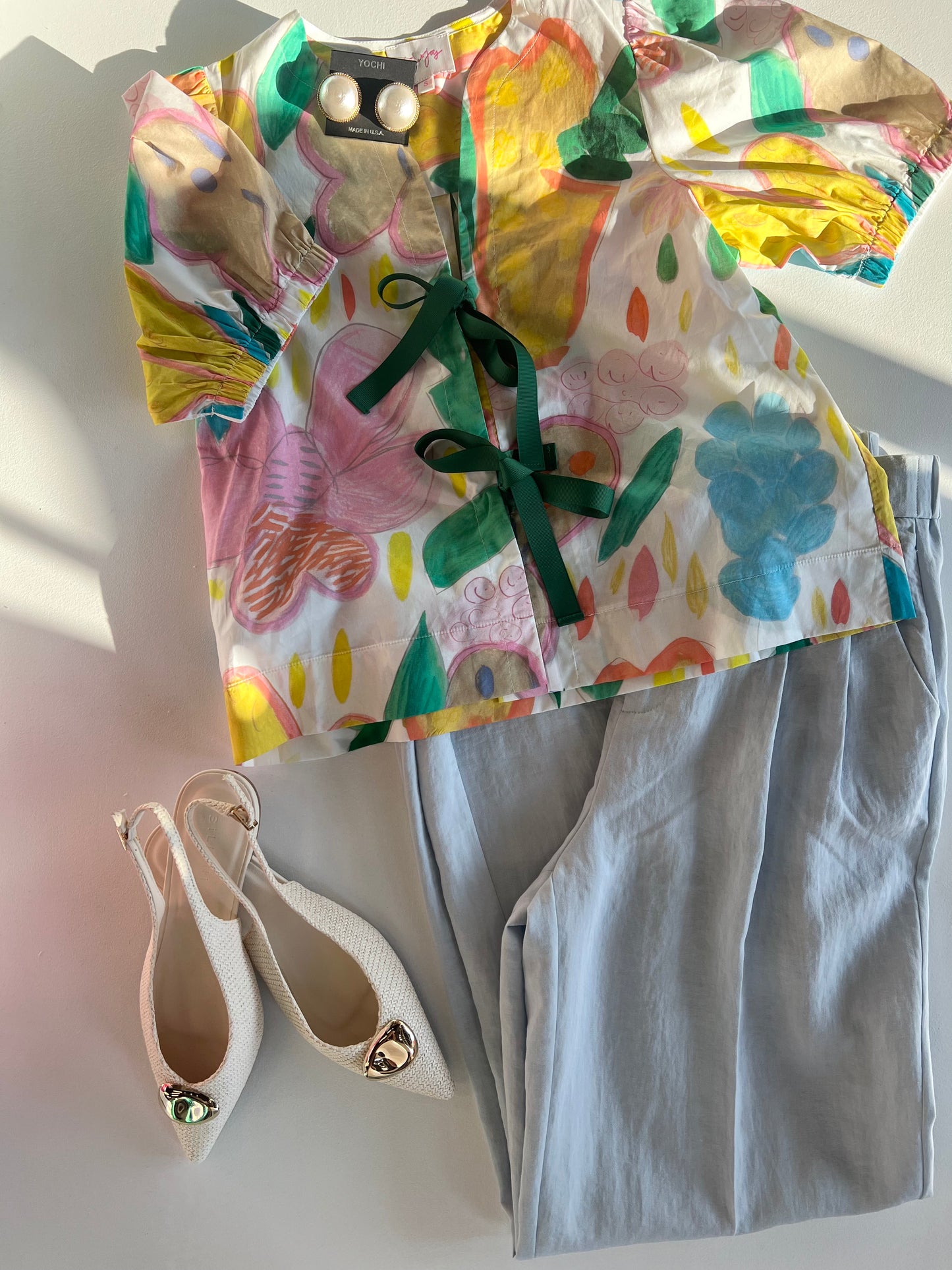 JOY JOY Garden Art Front Bow Blouse