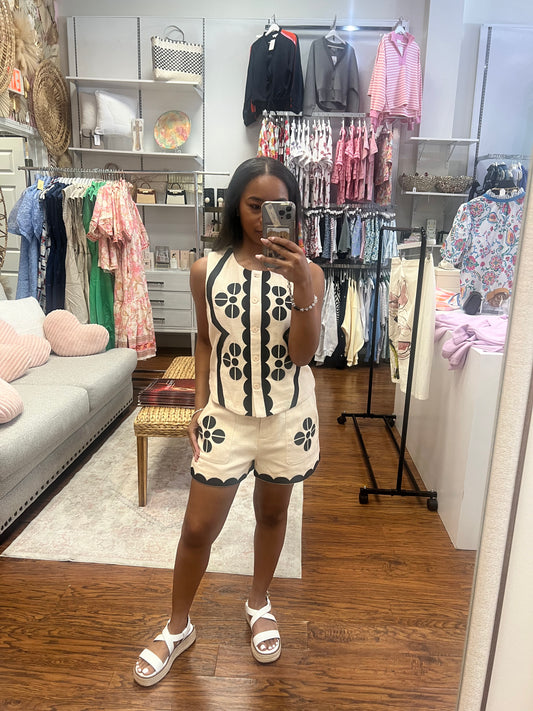 Deanna Embroidery Vest and Shorts Set