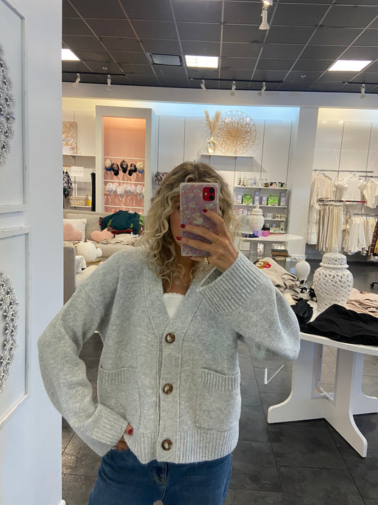 Gray Long Sleeve Button Up Cardigan