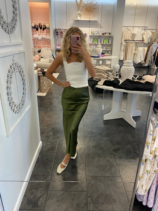 The Ava Olive Maxi Skirt