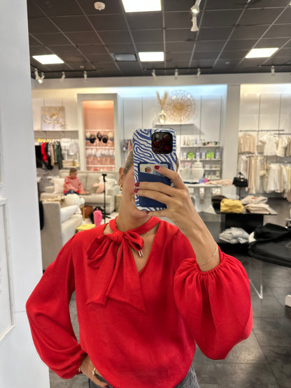 The Holiday Red Bubble Necktie Blouse