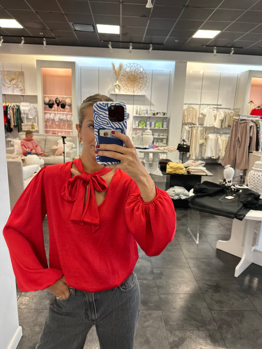 The Holiday Red Bubble Necktie Blouse