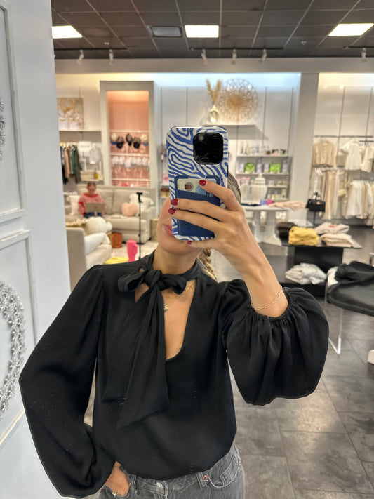 The Holiday Black Bubble Necktie Blouse