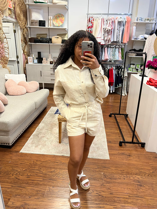 Lara Striped Linen Short Set