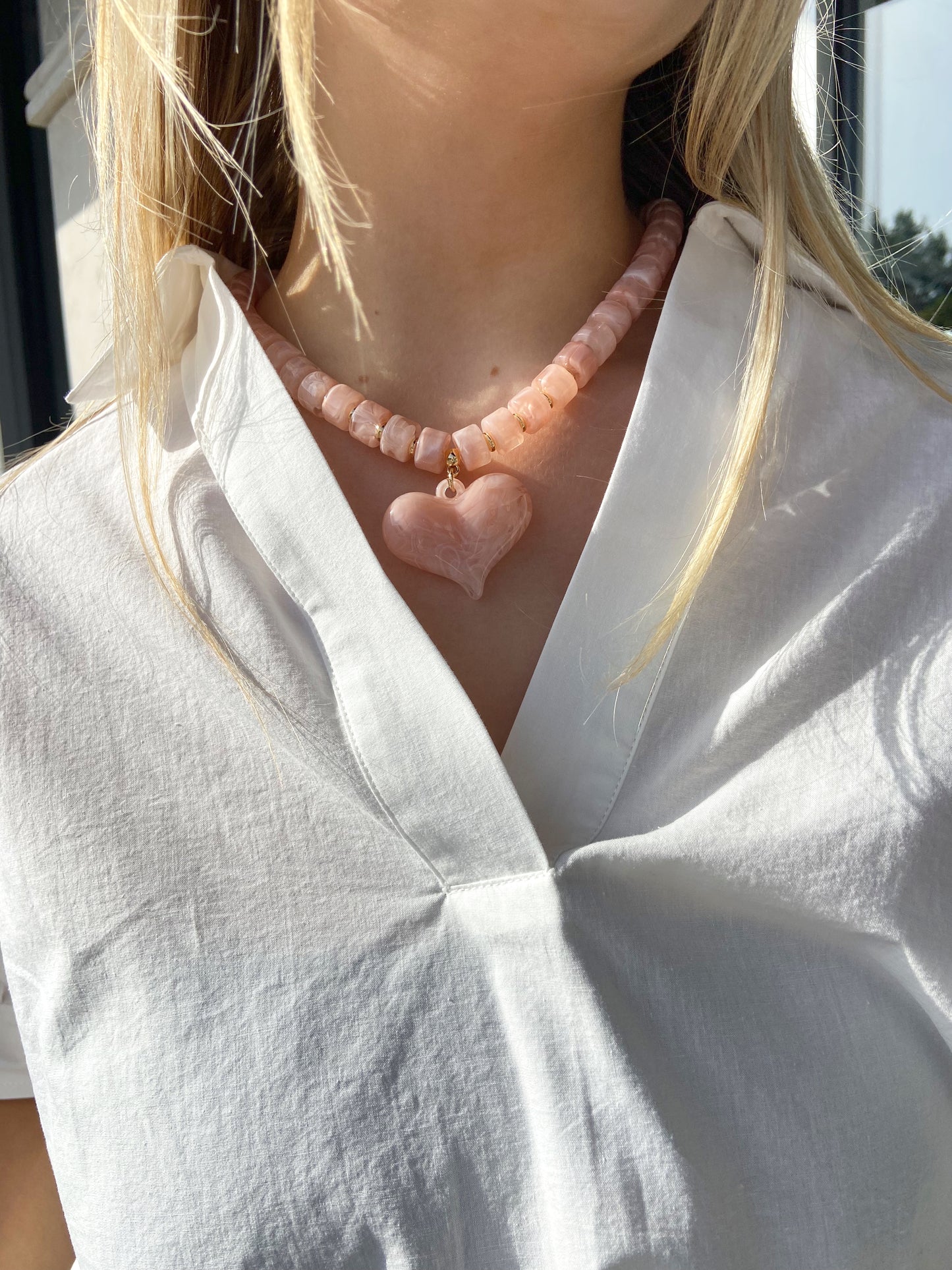 Single Heart Pink Beaded Necklace
