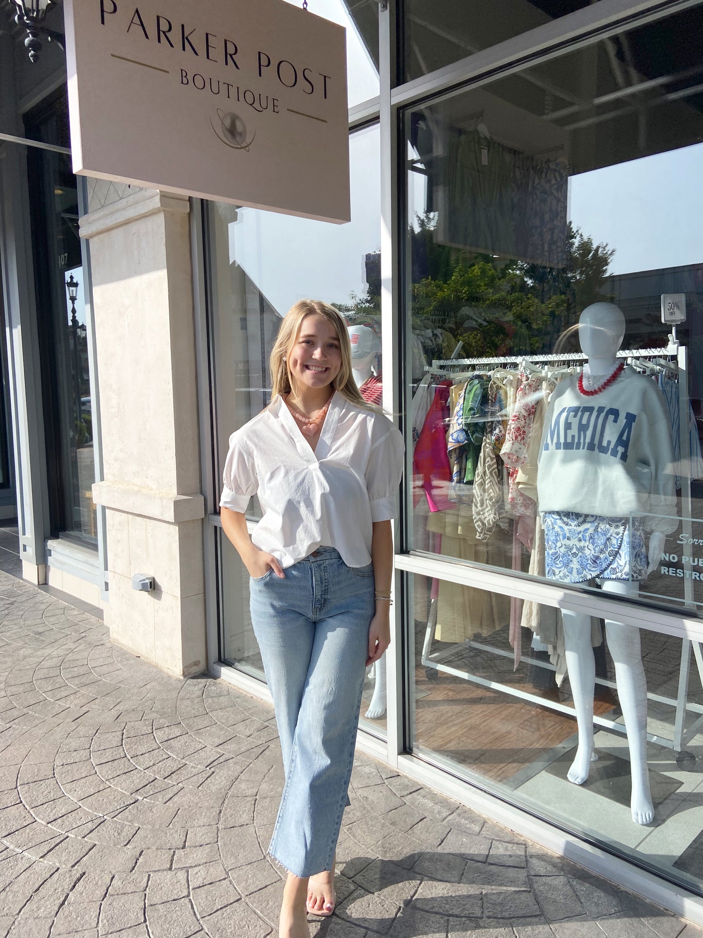 Yacht Club Charm White V-Neck Top