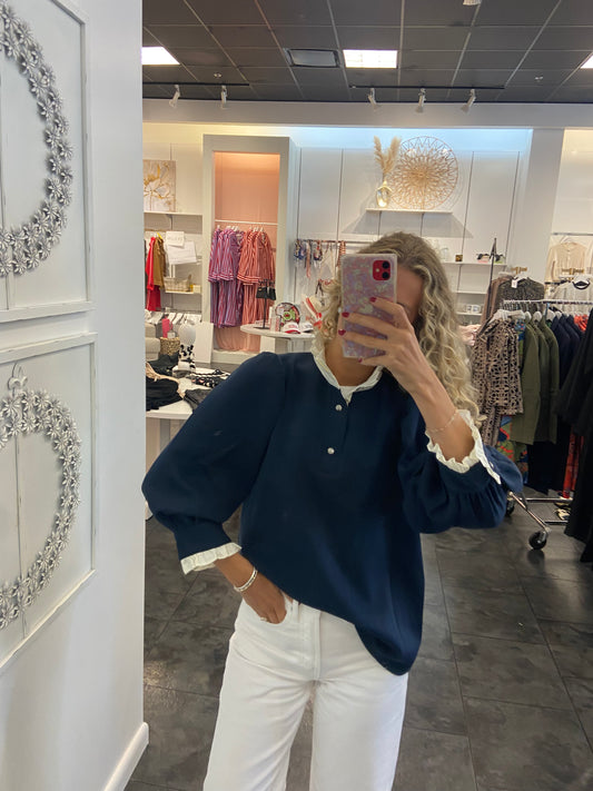 Popover Knit Top Navy