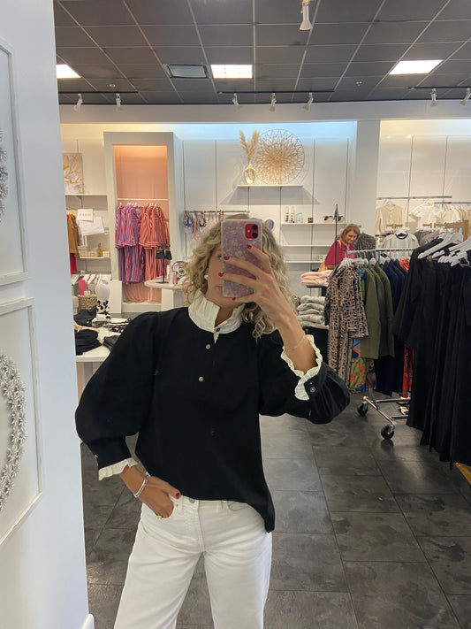 Popover Knit Top Black