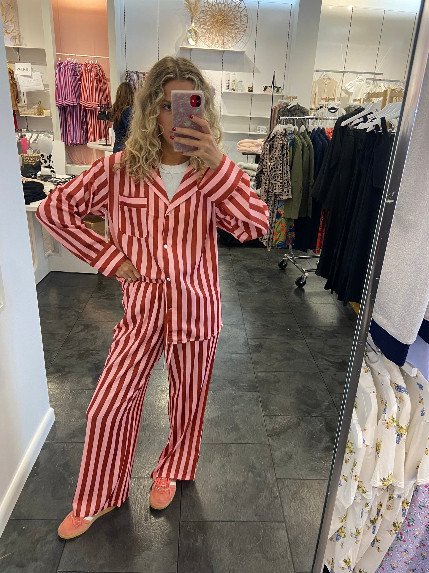 Blush Striped Satin Pajama Pants Set