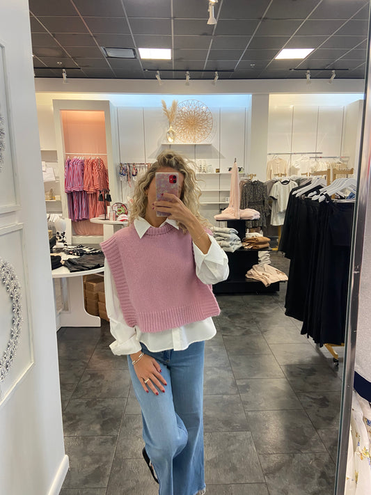 Self Contrast Pink Rooney Open Side Sweater Vest