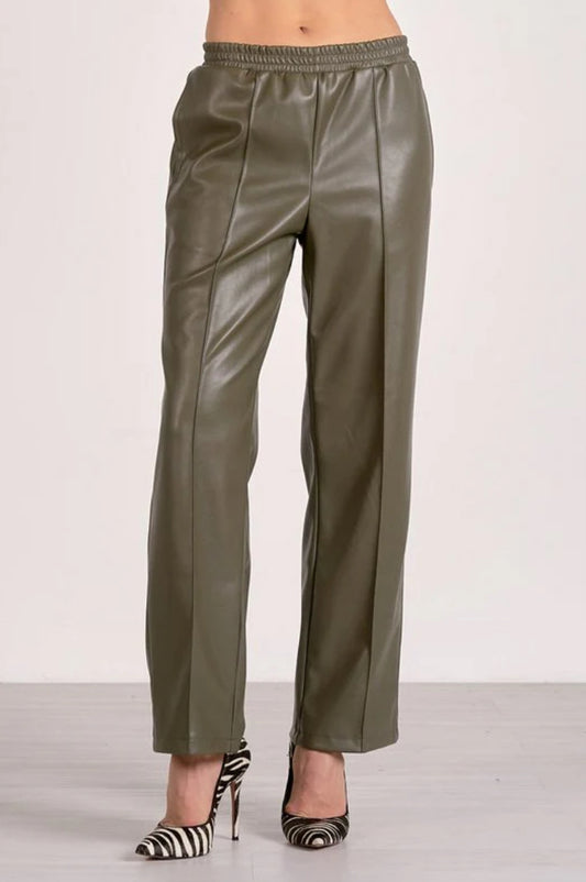 Elan Olive Faux Leather Pants