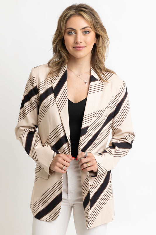 Karlie Tan with Black and Brown Stripe Blazer