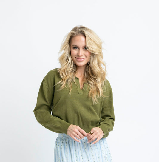 Karlie Olive V-Neck Collar Sweater