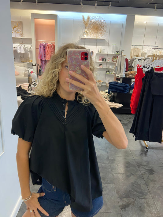 Black V-Neck Button Up Blouse