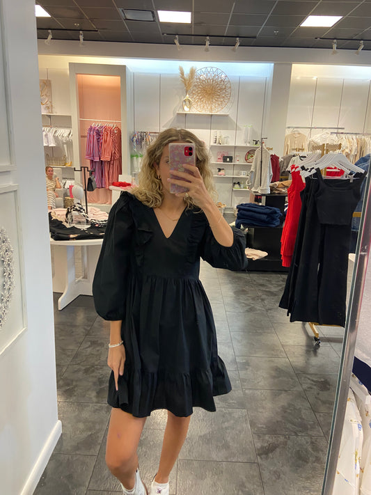 Karlie Black Poplin Ruffle Tier Dress