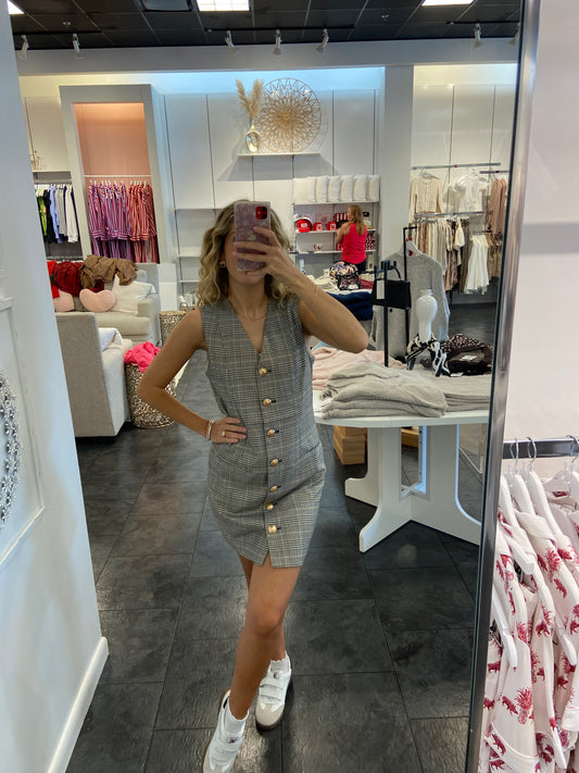 Plaid V-neck Button Dress