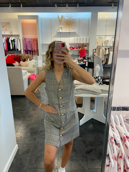 Plaid V-neck Button Dress