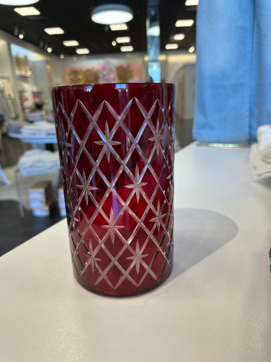 Red Etched Large Candle Holder