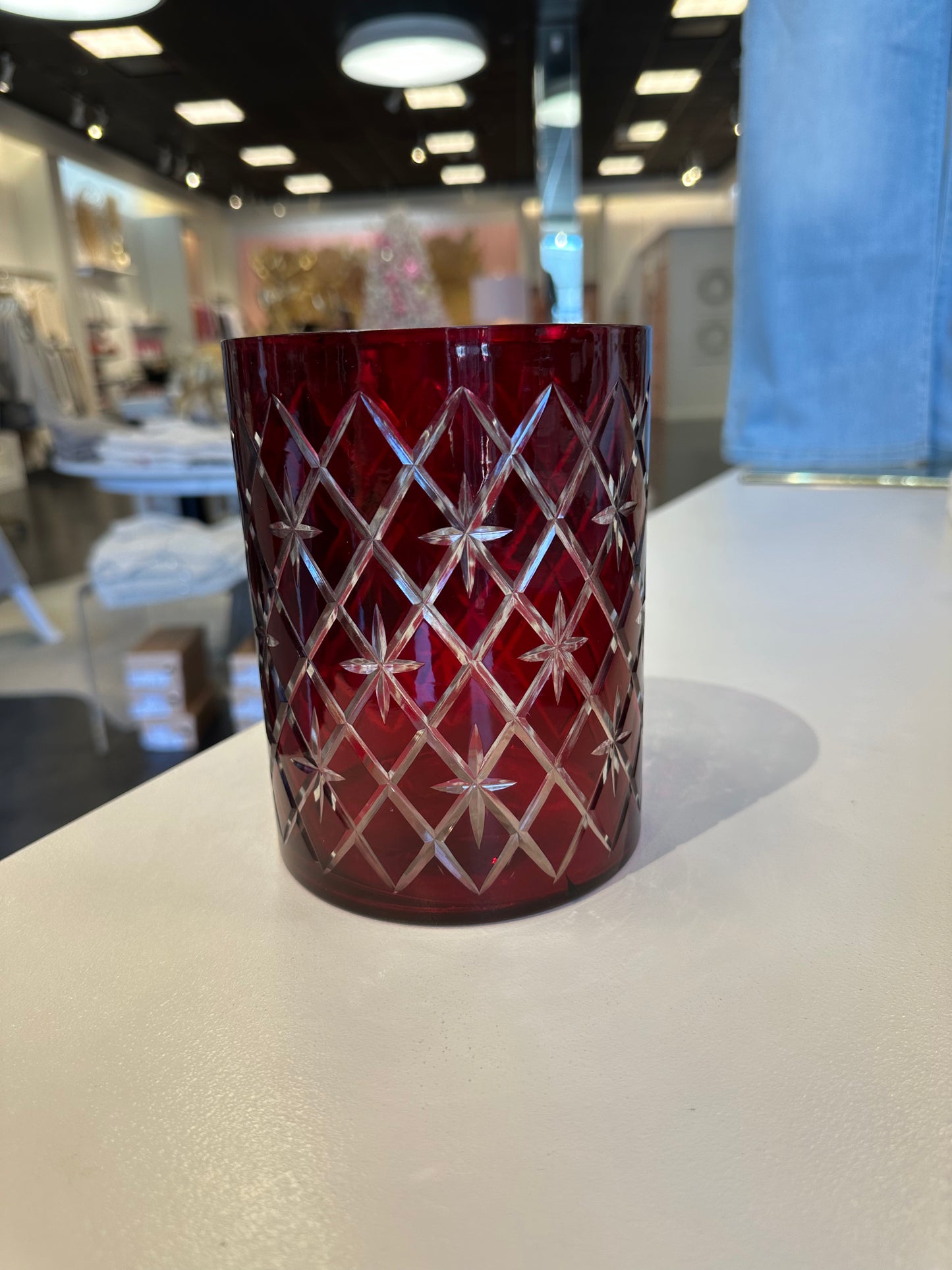 Red Etched Medium Candle Holder