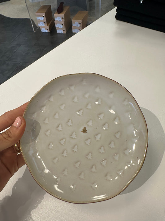 White with Gold Christmas Tree Tea Plate