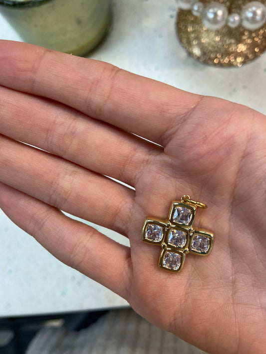 Clear Cubed Cross Charm