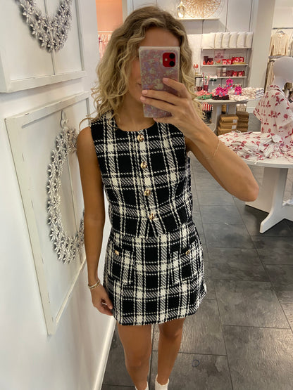 Bryant Black and White Plaid Tweed Vest and Skirt