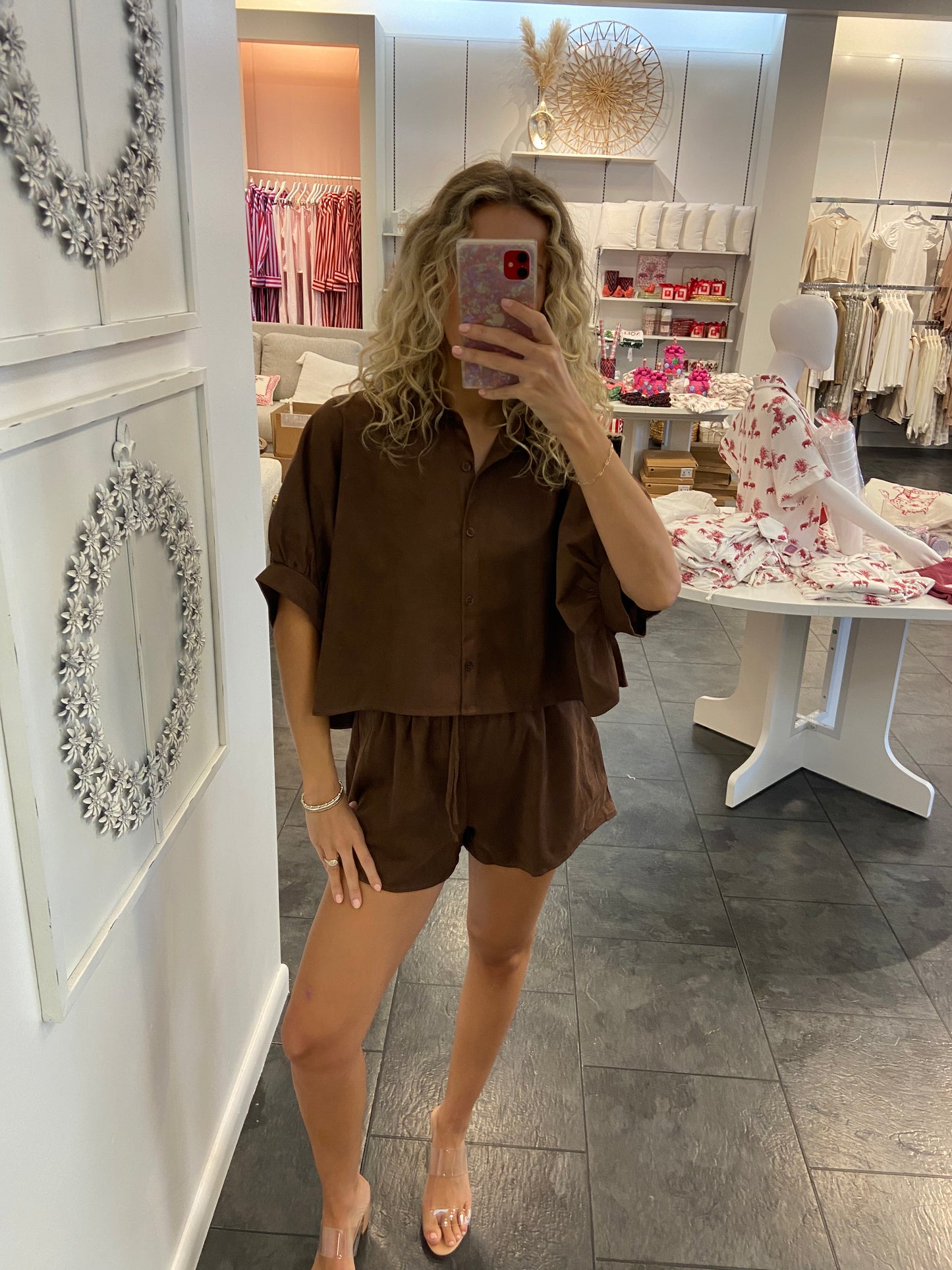 Bear Chocolate Suede Cropped Shirt and Shorts Set