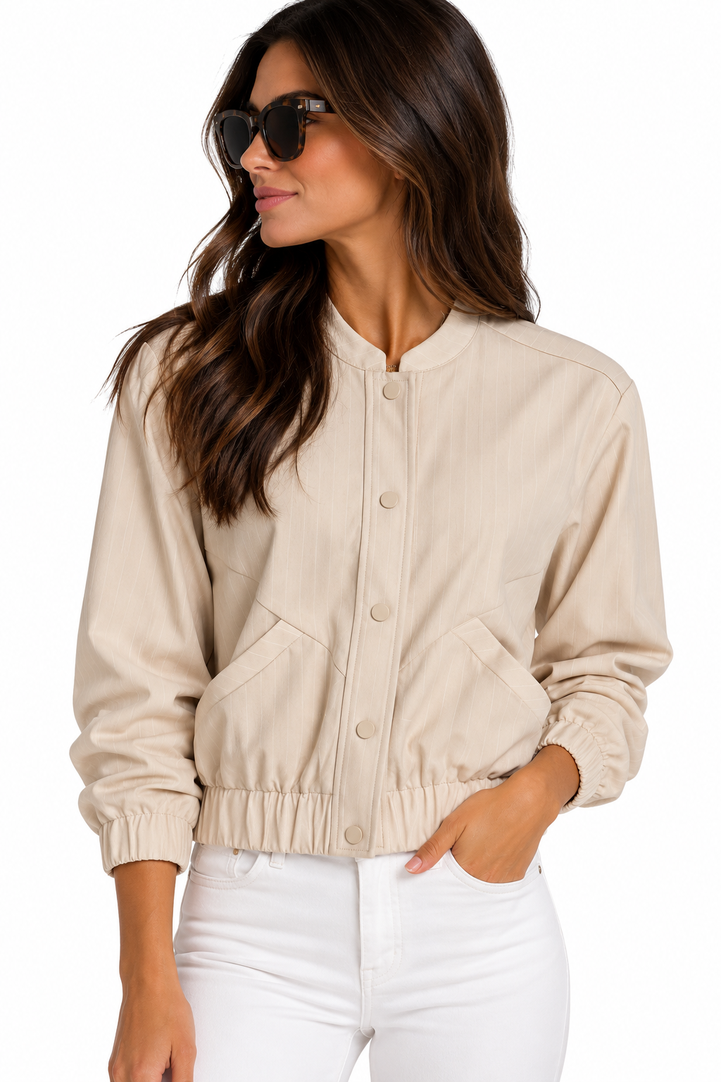 ESQUALO Wendy Pinstripe Bomber - Tan