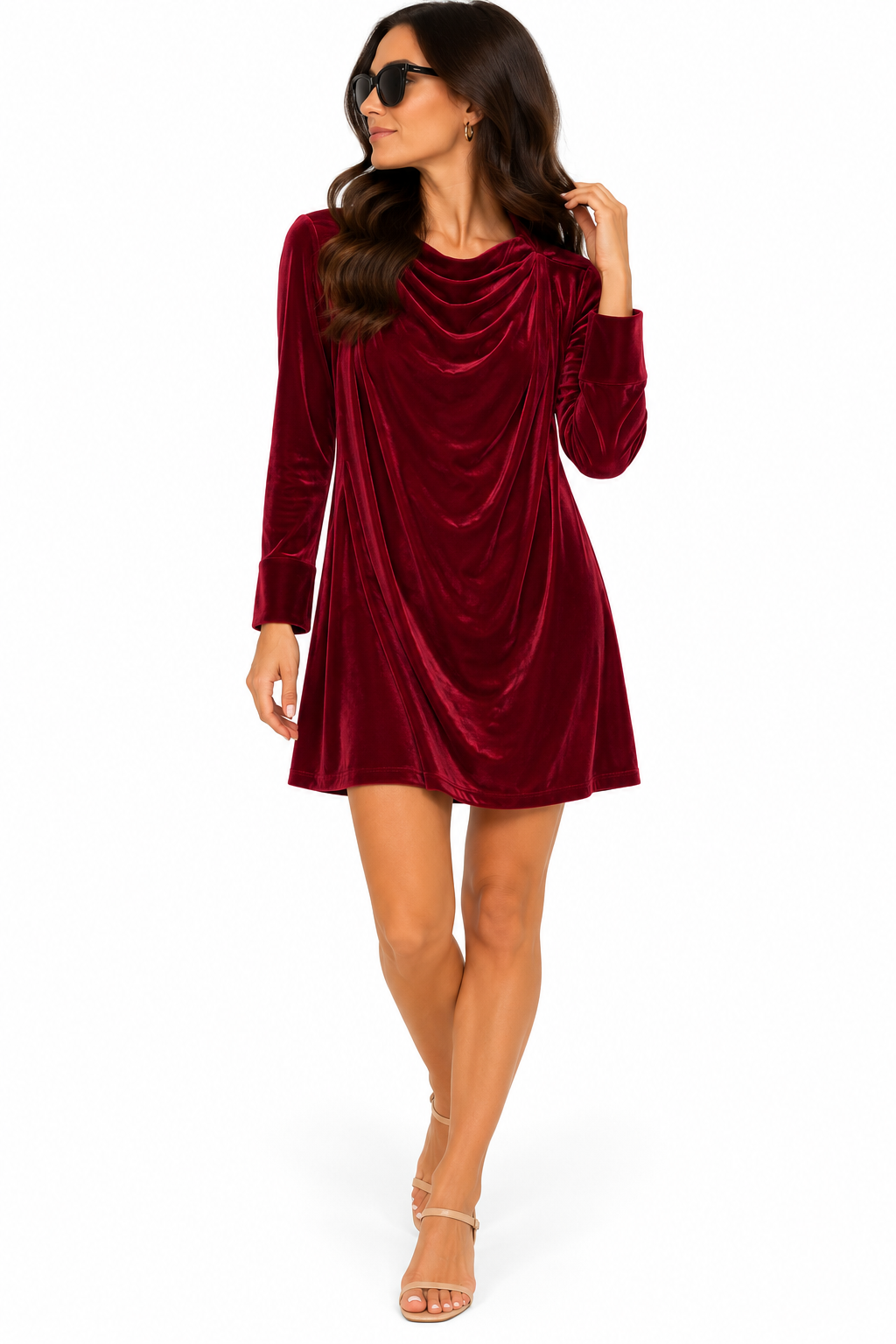 Emily Long Sleeve Cowl Neck Velvet Dress