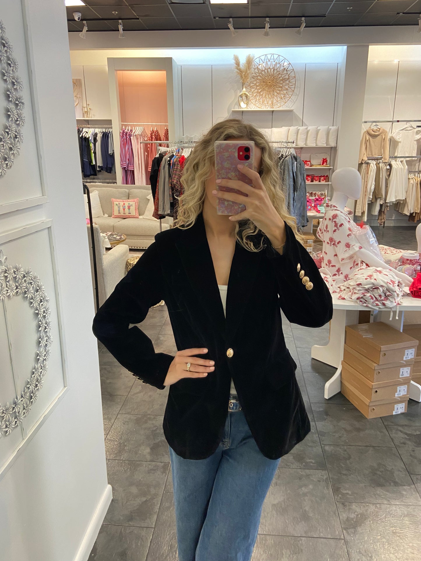 Black Velvet One Button Velvet Blazer