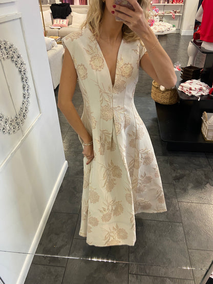 Dance with me Gold Jacquard Dress