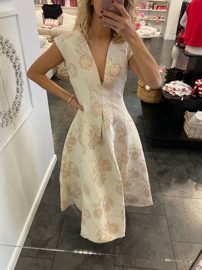 Dance with me Gold Jacquard Dress