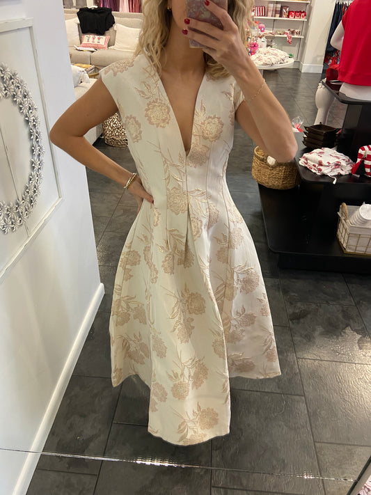 Dance with me Gold Jacquard Dress