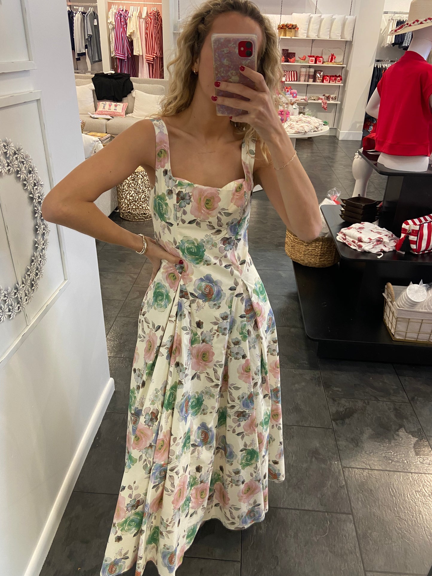 Rosie Floral Sweetheart Neck Midi Dress