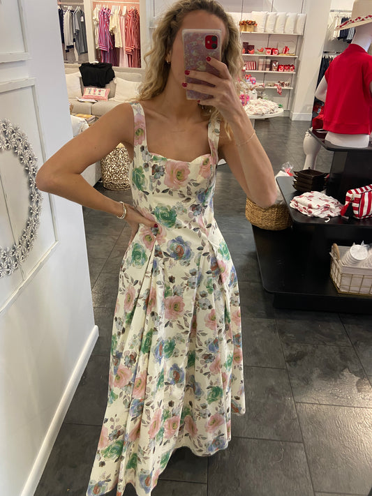 Rosie Floral Sweetheart Neck Midi Dress
