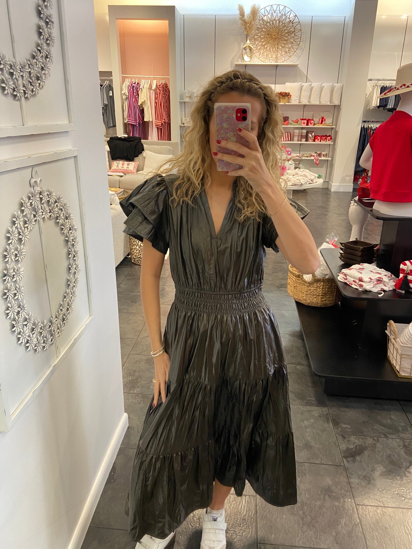 Flutter Sleeve Leather Maxi Dress