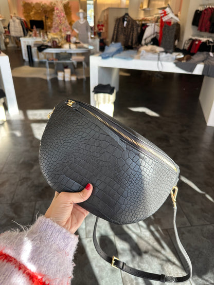 Beck Sling Black Croc Crossbody Purse