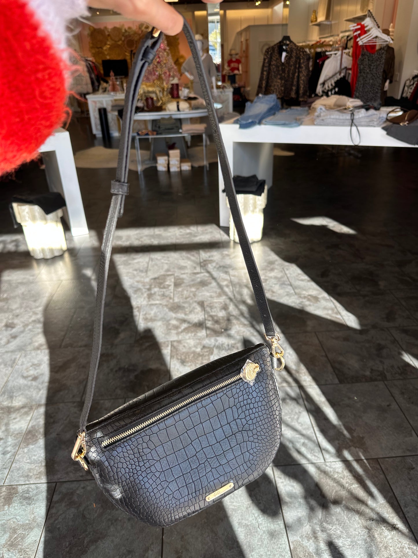 Beck Sling Black Croc Crossbody Purse