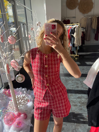 Crimson Tweed Vest and Skirt