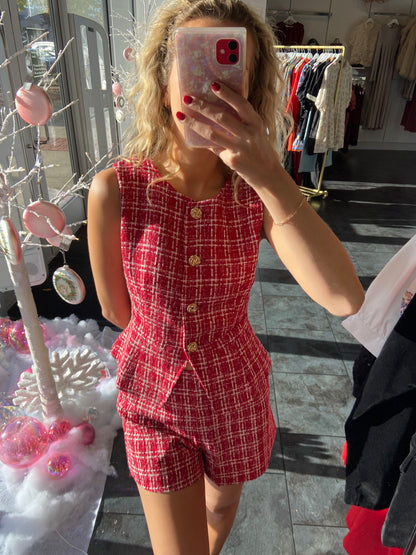 Crimson Tweed Vest and Skirt