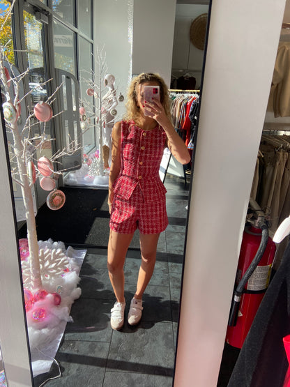 Crimson Tweed Vest and Skirt