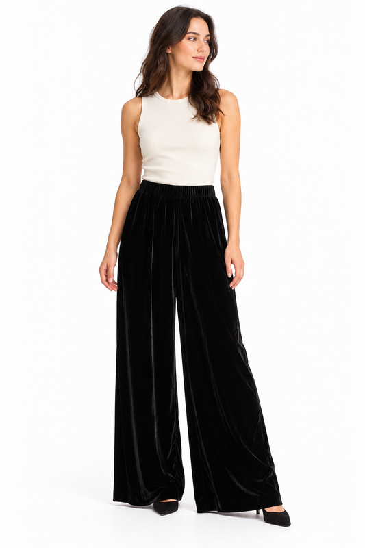 Bianca Black Pull On Velvet Pant