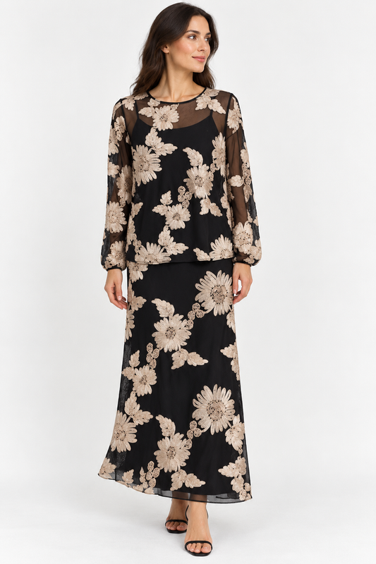 Astrid Black Floral Maxi Skirt