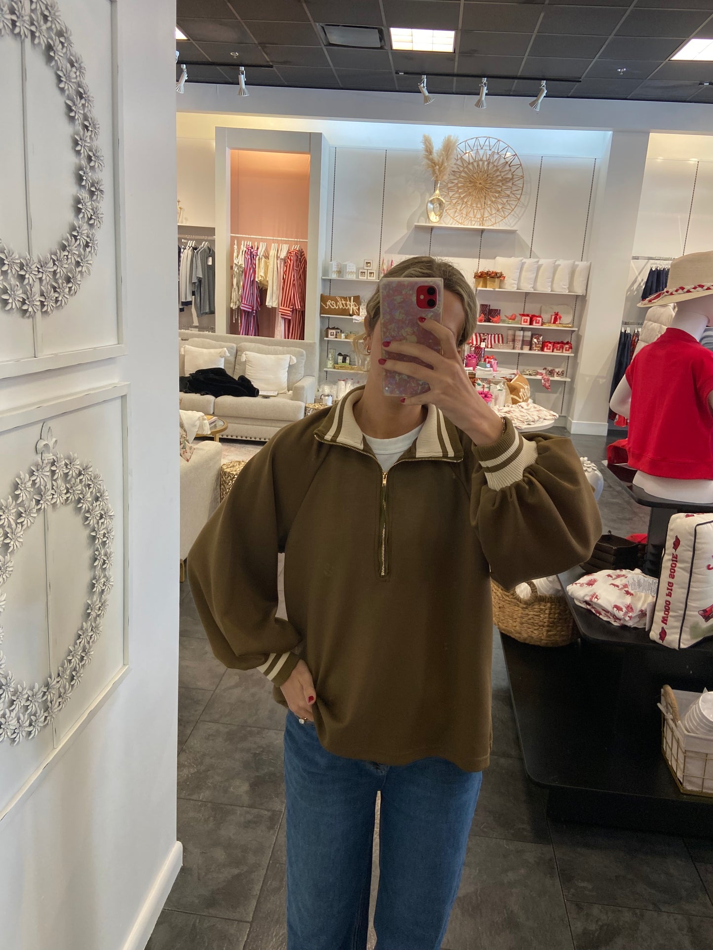 The Mable Olive Puff Sleeve Blouse