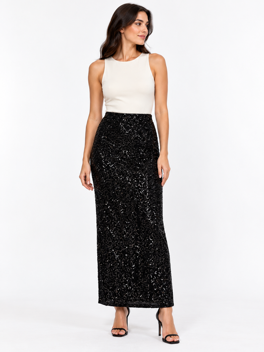 Corissa Black Sequin Maxi Skirt