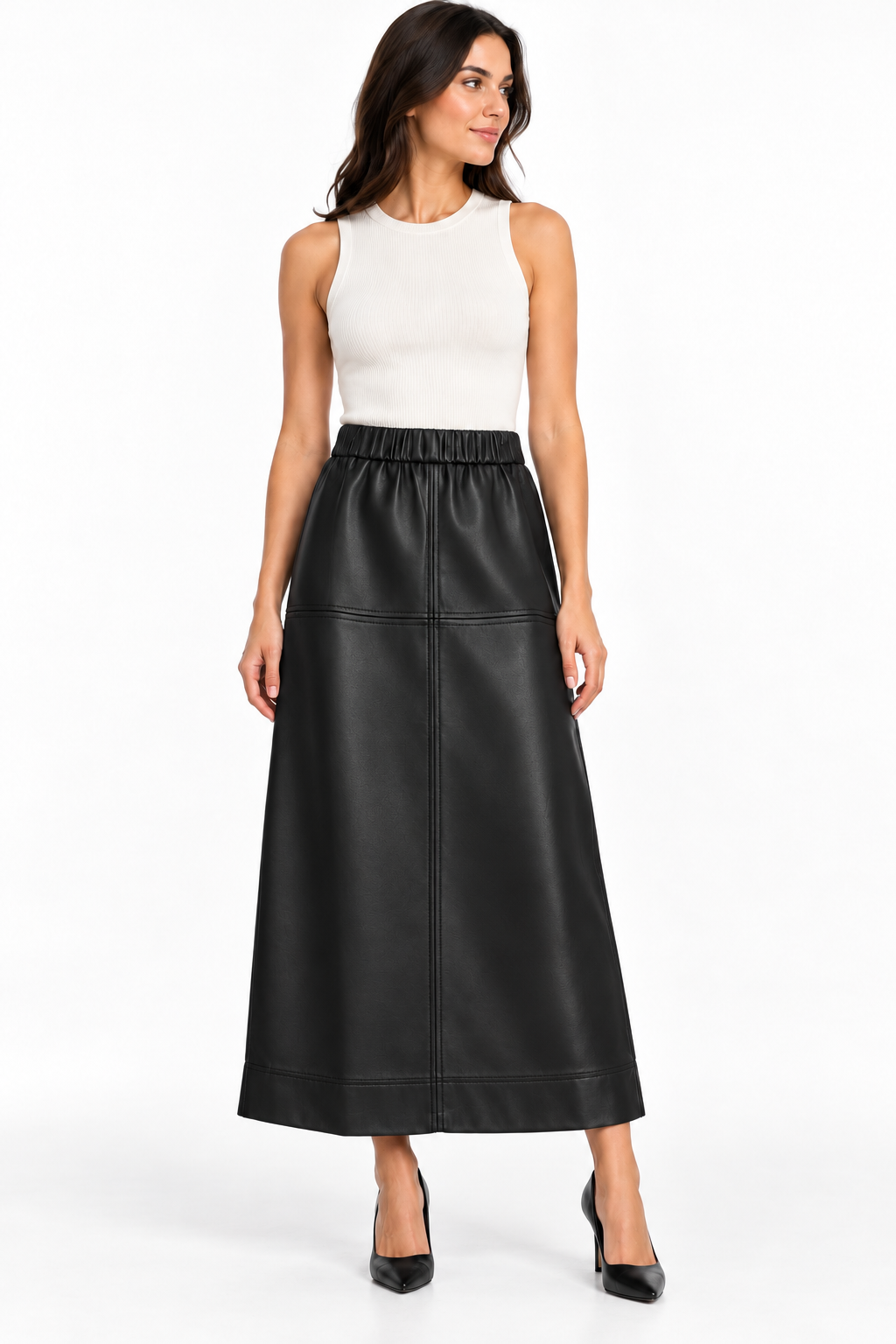 Nora Black Pleather Maxi Skirt